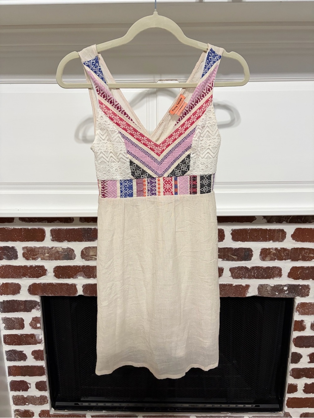 Flying Tomato Cream Midi Dress with Pink, Purple & Blue Embroidery